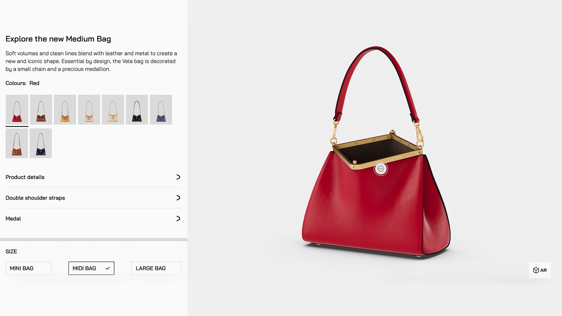 Red Leather Shoulder Bag with Trapezoidal Shape and Gold Hardware, Shop Now (Product Page).