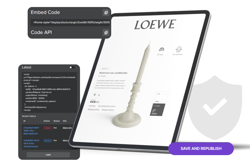 Loewe Mushroom Wax Candleholder 3D Model with embedding code and options, ready to save and republish.