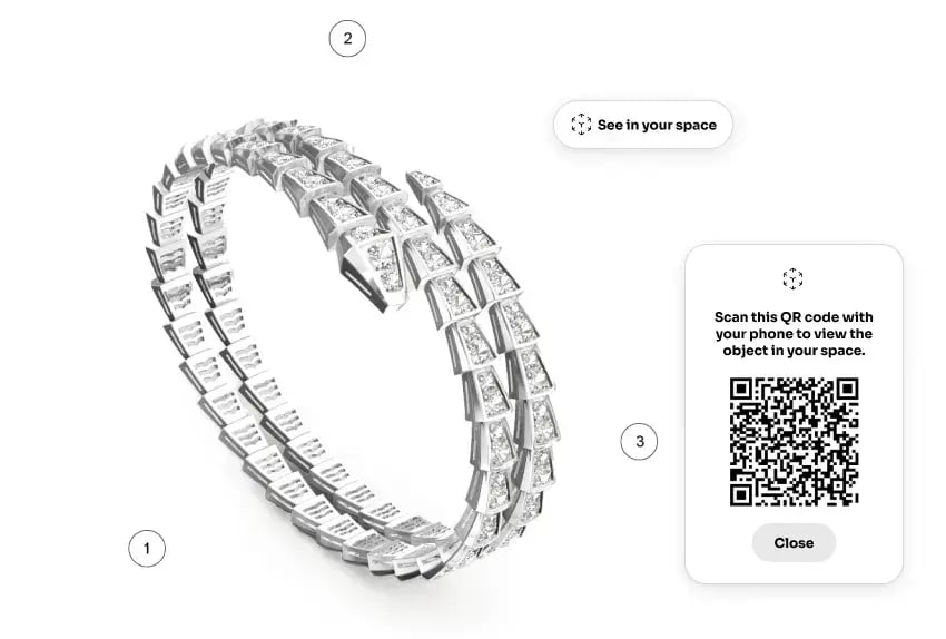 Bvlgari Serpenti Viper 2-Coil Diamond Bracelet with AR functionality, scan QR code to view in your space.