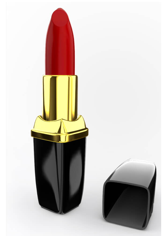 3d rendering Red Lipstick with Gold Cap, Open Tube, Beauty Product.