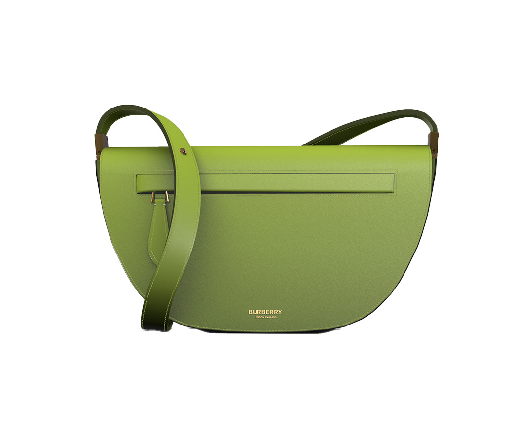 Burberry Olympia Small Leather Shoulder Bag in Green with Gold Hardware.