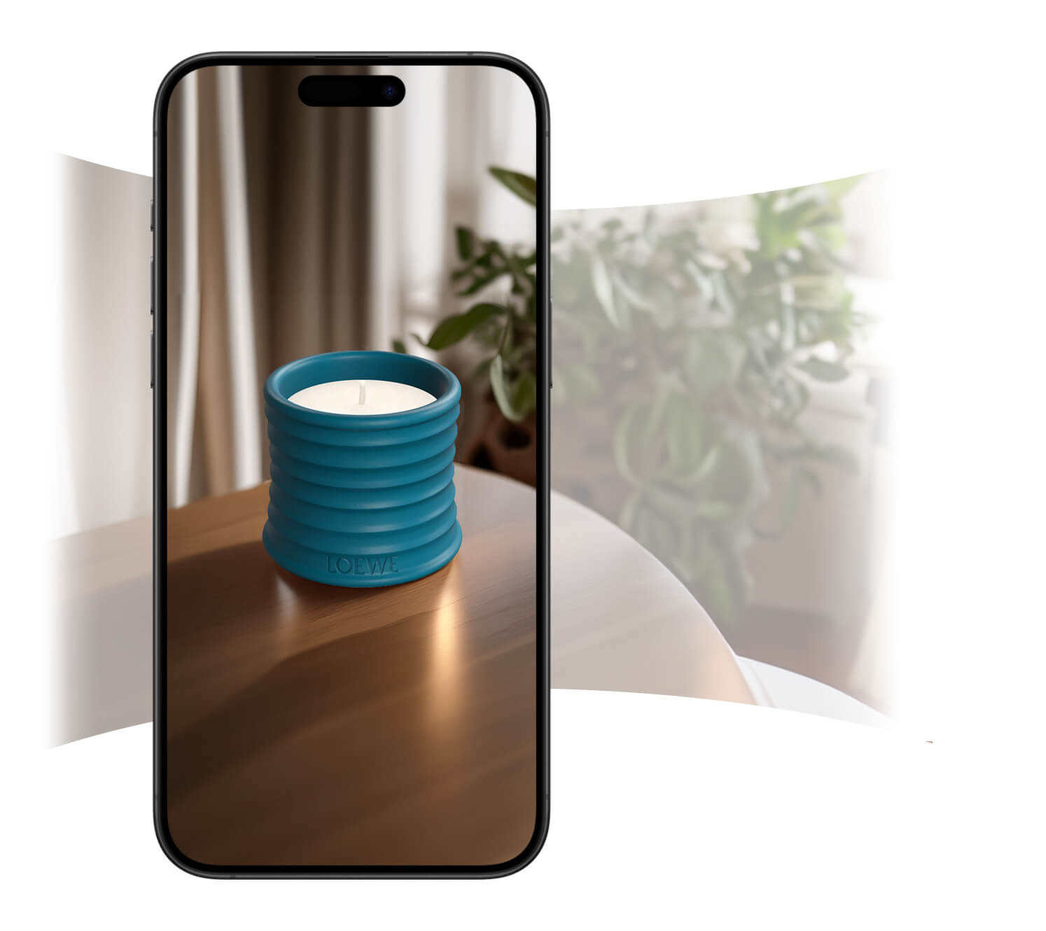 Loewe Teal Incense Candle 3D Model on Smartphone, Interactive Augmented Reality Experience