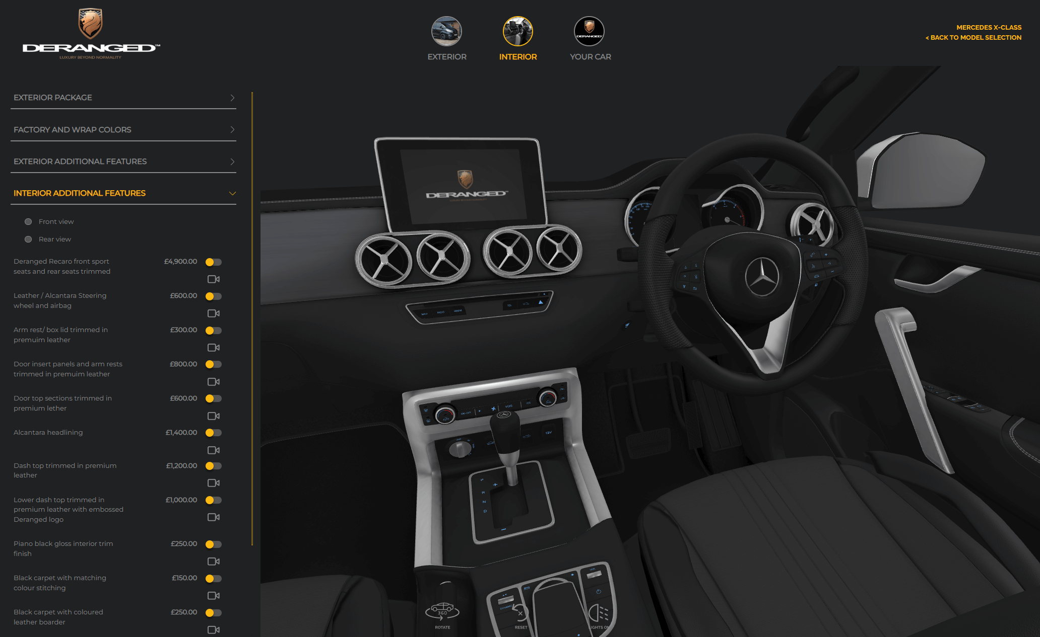 3D Product Configurator Mercedes-Benz X-Class Pickup Truck Interior, Customizable Vehicle Configurator.