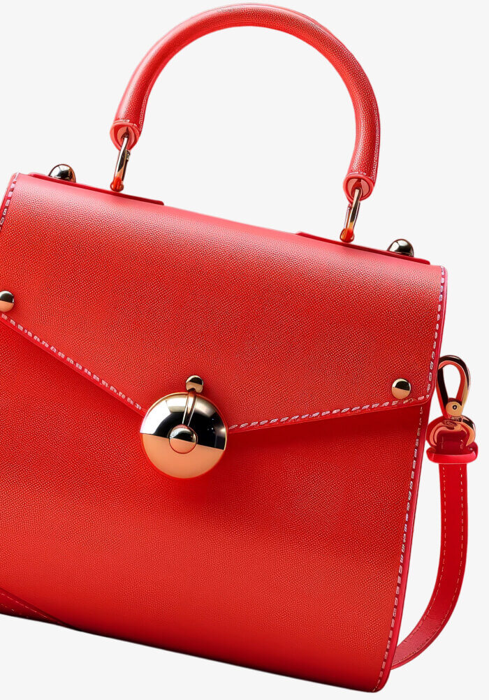 Red Leather Handbag with Gold Hardware, Circular Clasp and Shoulder Strap. Link to page Handbags