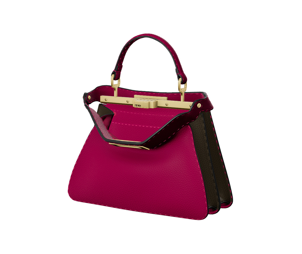 Fendi Baguette Handbag in Fuchsia, Leather with Gold Hardware, Iconic Trapezoidal Shape.