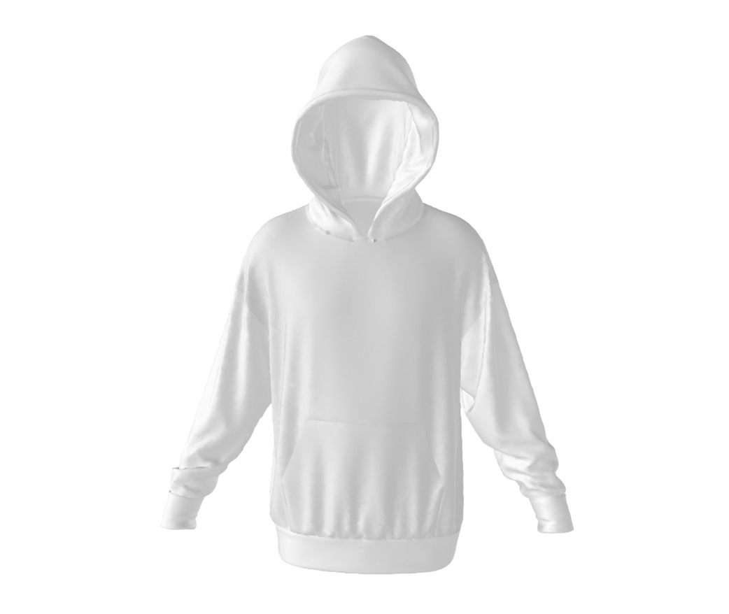 White Hoodie Template, Front View, Blank for Customization.