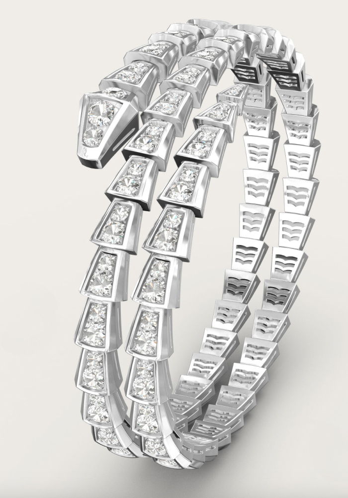 Diamond-Encrusted Snake Bracelet in Platinum, Bvlgari Serpenti Viper 2-Coil.