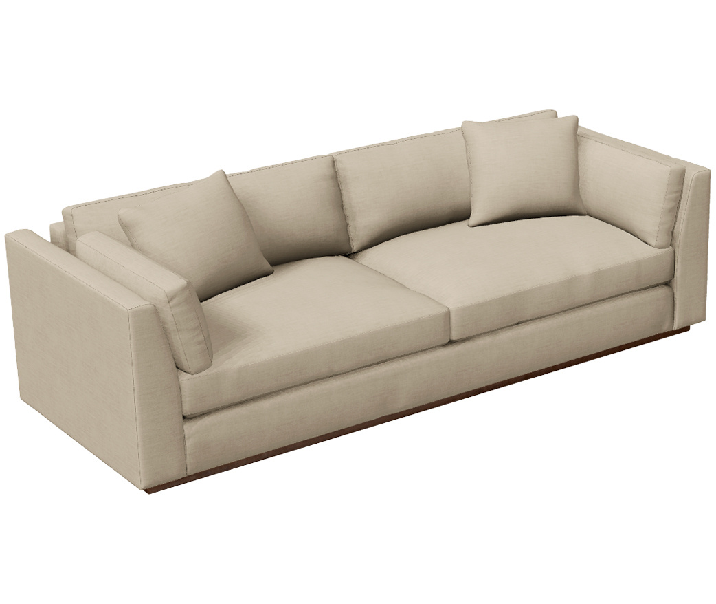 Beige Upholstered Sofa with Clean Lines and Low Profile, Modern Design.