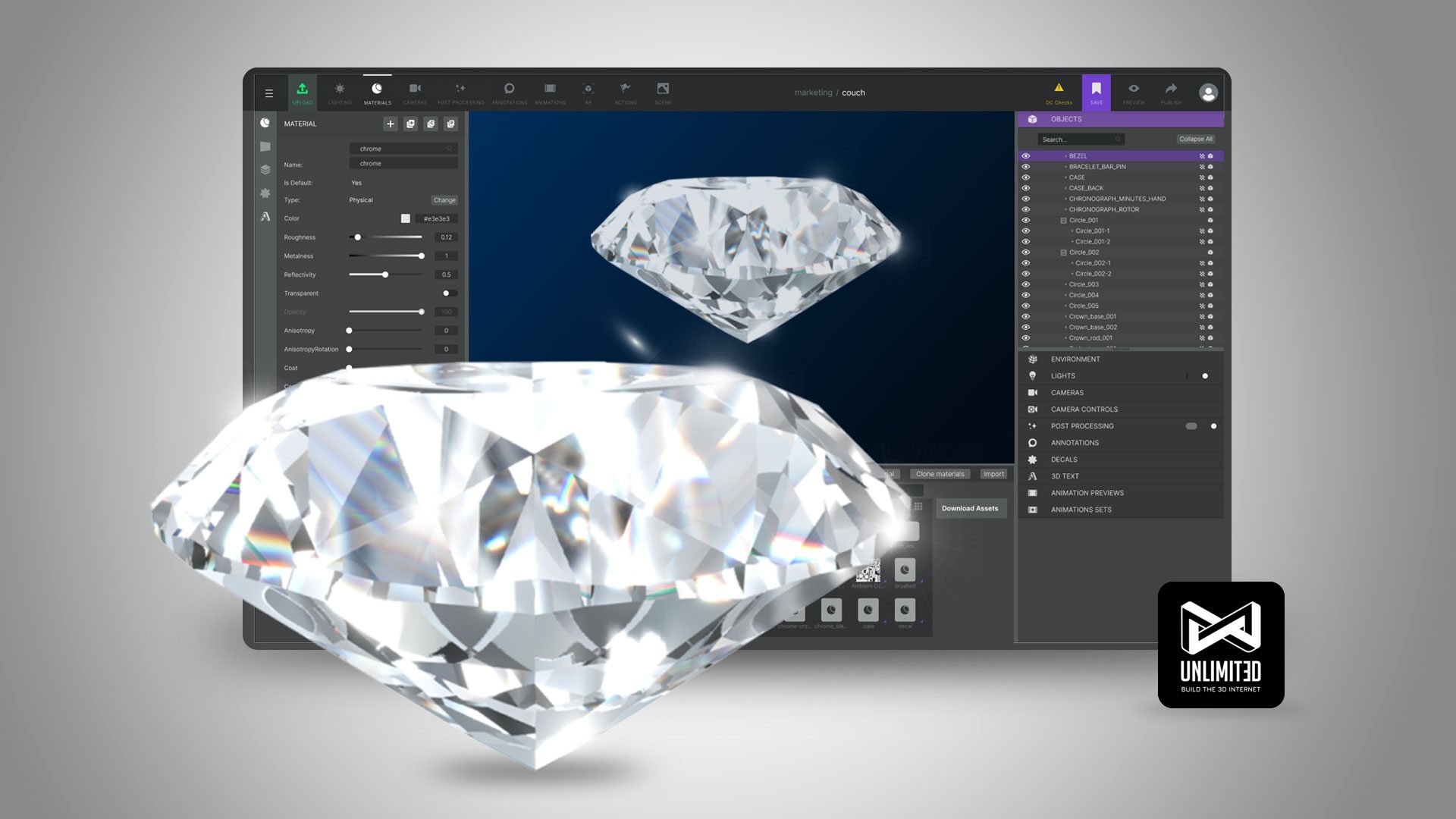 MacBook Pro Laptop Showing 3D Diamond Design, Unlimited 3D Desinger